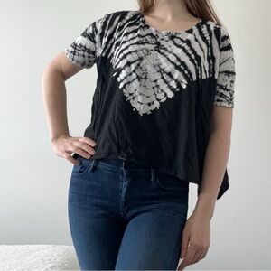 American Age oversized tie-dye top short sleeve t-shirt black white boho cotton